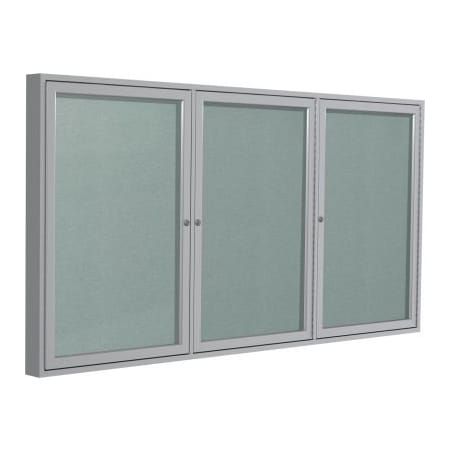 Ghent Ghent Enclosed Bulletin Board, Outdoor, 3 Door, 96"W x 48"H, Silver Vinyl/Silver Frame PA34896VX-193